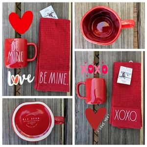RAE DUNN Valentine's Day Bundle Kit. Towels & Mug